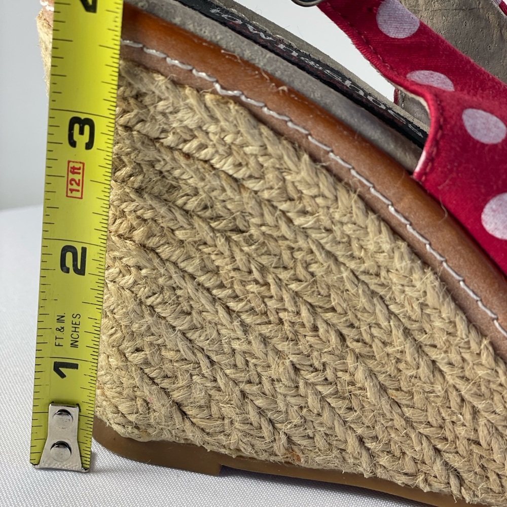 Townshoes Red and White Polka-Dot Bow Espadrille Sling-Back Wedge Sandals Sz7 - Picture 7 of 14